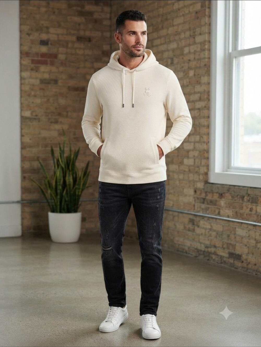 Psycho Bunny Cream Hoodie With Embroidered Logo, Size XXL